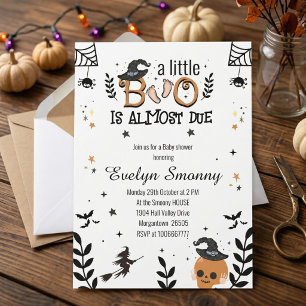 een klein boe is bijna jarig halloween baby shower kaart