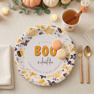 Een Klein Boe Pompoen Geest Halloween Baby Shower Papieren Bordje