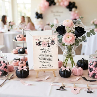 Een Klein Boe Roze Lint Halloween Baby Shower Bedankkaart