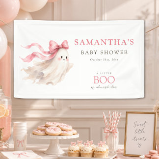 Een Klein Boe Roze Strik Baby Meisje Shower Welkom Spandoek
