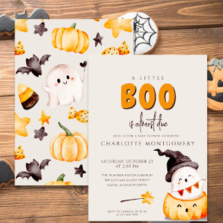 Een Klein Boe Watercolor Halloween Baby Shower Kaart
