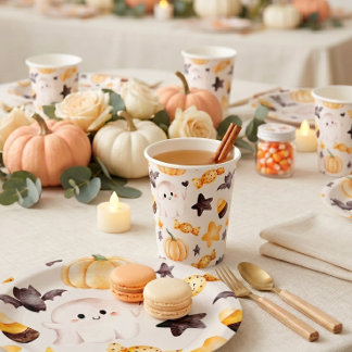 Een Klein Boe Watercolor Halloween Baby Shower Papieren Bekers