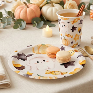 Een Klein Boe Watercolor Halloween Baby Shower Papieren Bordje
