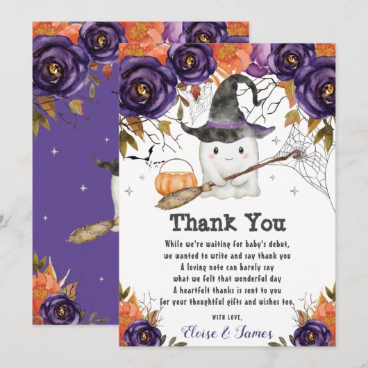 Een klein Boo Cute Ghost Halloween Baby shower Bedankkaart (Voorkant / Achterkant)