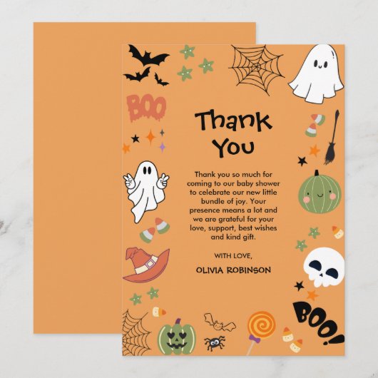 Een klein Boo Cute Ghost Halloween Baby shower Bedankkaart (Voorkant / Achterkant)