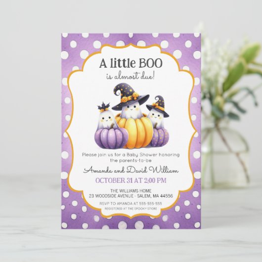 Een klein Boo Cute Ghost Halloween Baby shower Kaart (Staand voorkant)