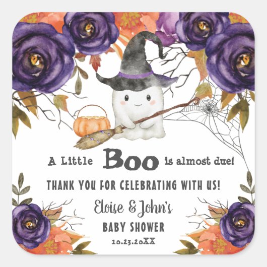 Een klein Boo Cute Ghost Halloween Baby shower Vierkante Sticker (Voorkant)