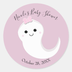 Een klein Boo Geest Roze Halloween Baby Borrel Ronde Sticker