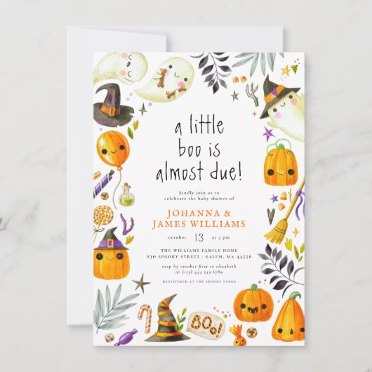 Een klein Boo Ghost- en Pumpkin Halloween-Baby sho Kaart (Voorkant)