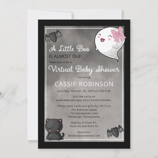 Een klein Boo Ghost Girl Virtual Baby shower Invit Kaart (Voorkant)