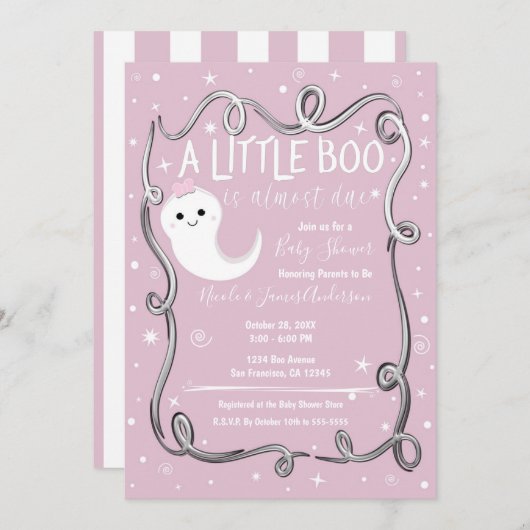 Een klein Boo Ghost Pink Halloween Baby shower Kaart (Voorkant / Achterkant)