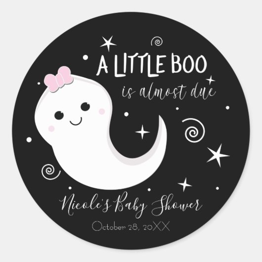 Een klein Boo Girl Ghost Halloween Baby shower Ronde Sticker (Voorkant)