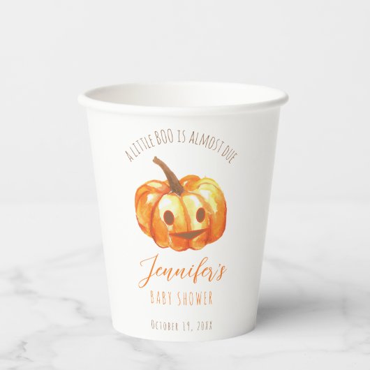 Een klein Boo Halloween Baby shower Pumpkin-script Papieren Bekers (Voorkant)