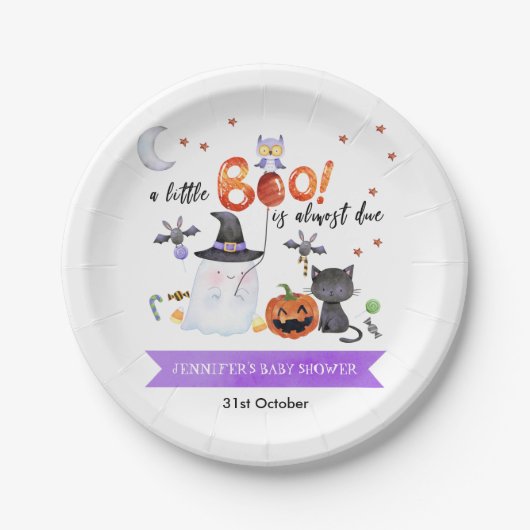 Een klein Boo Halloween Baby shower Witch Pet Papieren Bordje (Voorkant)