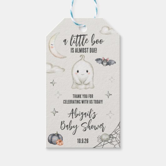 Een klein BOO is bijna zover! Halloween Baby Showe Cadeaulabel (Voorkant)