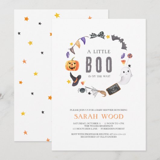 Een klein BOO is onderweg, Halloween Baby shower Kaart (Voorkant / Achterkant)