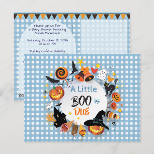 Een klein Boo is op komst Blauw geruit QR Baby Sho Briefkaart