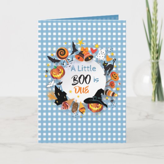 Een klein Boo is op komst Blauw geruit QR-code (Voorkant)