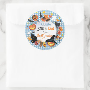 Een klein Boo is op komst Blauw Gingham Baby Showe Ronde Sticker