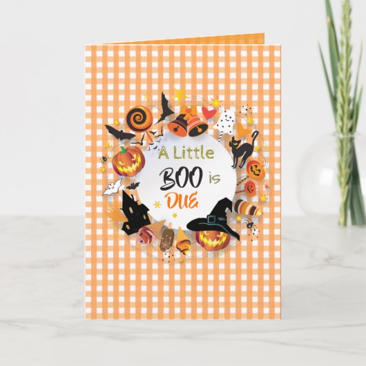 Een klein Boo is op komst Oranje Gingham QR Code B (Voorkant)