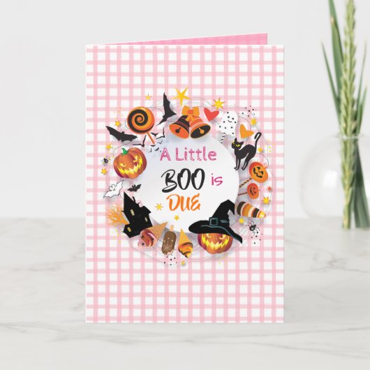 Een klein Boo is op komst Roze Gingham QR Code Bru (Voorkant)