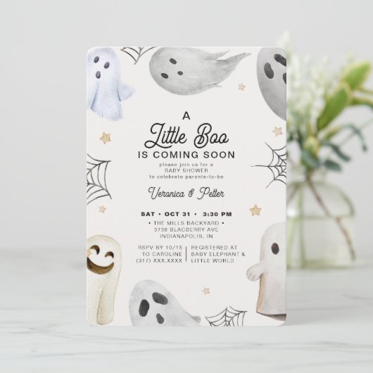 Een klein Boo neutraal grijs Baby shower Kaart (Staand voorkant)