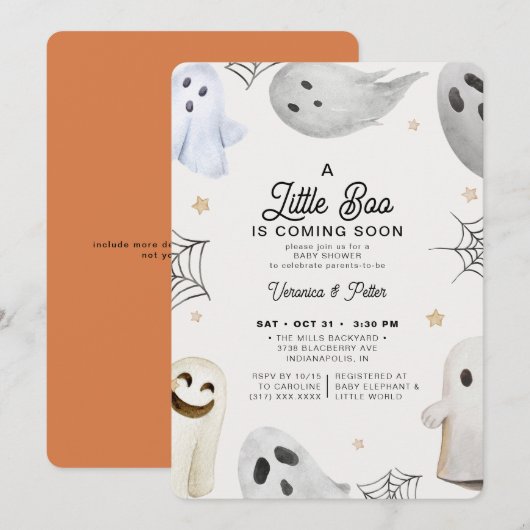 Een klein Boo Neutraal Oranje Halloween Baby showe Kaart (Voorkant / Achterkant)