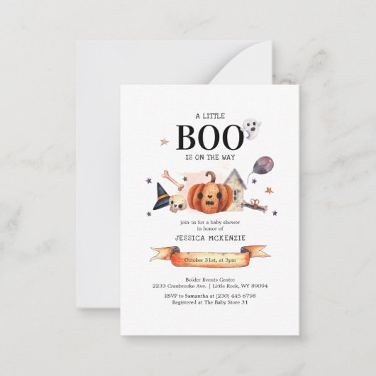 Een klein Boo op komst Halloween Baby Shower Notitiekaartje (Voorkant)