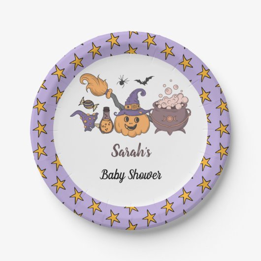 Een klein Boo Paars Halloween Baby shower Papieren Bordje (Voorkant)