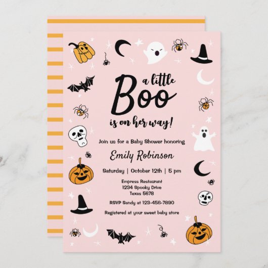 Een klein Boo-roze halloween Baby shower Kaart (Voorkant / Achterkant)