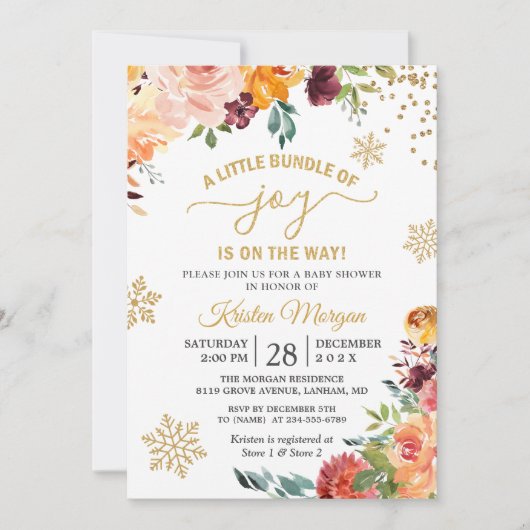 Een klein bundel Joy Burgundy Floral Baby shower Kaart (Voorkant)