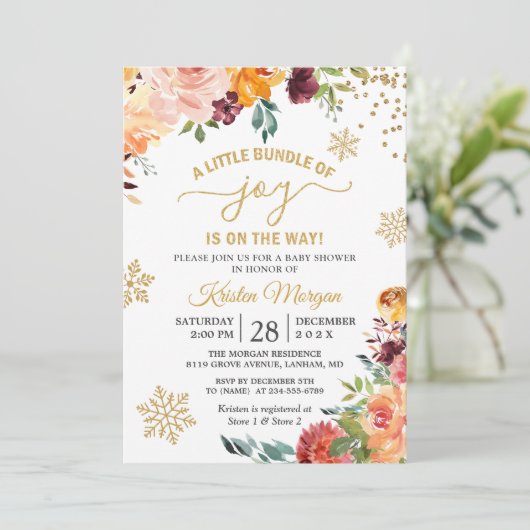 Een klein bundel Joy Burgundy Floral Baby shower Kaart (Staand voorkant)