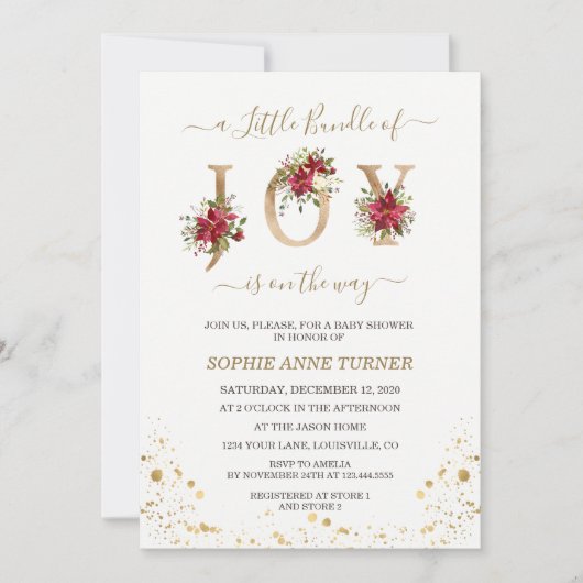 Een Klein Bundeltje Vreugde Poinsettia Goud Baby S Kaart (Voorkant)