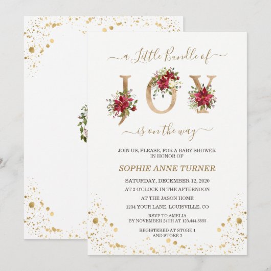 Een Klein Bundeltje Vreugde Poinsettia Goud Baby S Kaart (Voorkant / Achterkant)