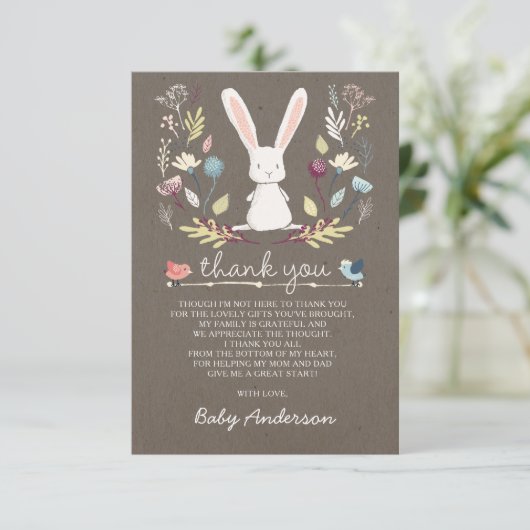 Een klein Bunny Baby shower Dank je wel Kaart (Staand voorkant)