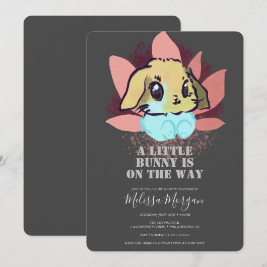 Een klein Bunny Cute Baby shower Grey Kaart (Voorkant / Achterkant)