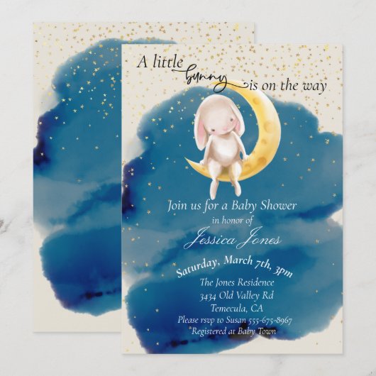Een klein Bunny Stars en een Baby shower Kaart (Voorkant / Achterkant)