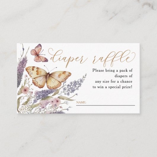 Een klein Butterfly Baby shower Diaper Raffle Informatiekaartje (Voorkant)
