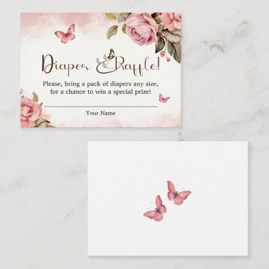 Een klein Butterfly Baby shower Diaper Raffle Informatiekaartje (Voorkant / Achterkant)