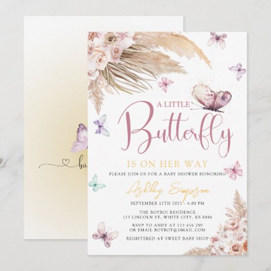 Een klein Butterfly-Baby shower Kaart (Voorkant / Achterkant)