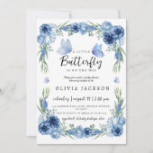 Een klein Butterfly Blue Floral Rustial Baby showe Kaart (Voorkant)