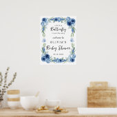 Een klein Butterfly Blue Floral Rustic Welcome Sig Poster (Keuken)