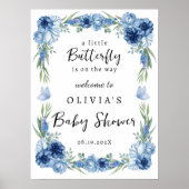 Een klein Butterfly Blue Floral Rustic Welcome Sig Poster (Voorkant)