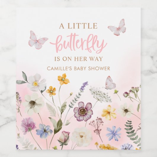 Een klein Butterfly Girl-Baby shower Wijn Etiket (Enkel label)