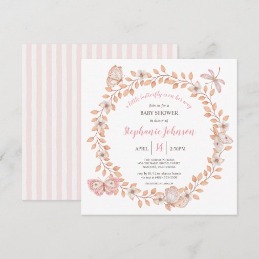 Een klein Butterfly Soft Boho Peach Baby shower Kaart (Voorkant / Achterkant)