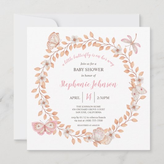 Een klein Butterfly Soft Boho Peach Baby shower Kaart (Voorkant)