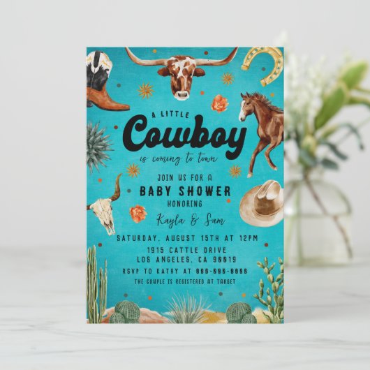 Een klein cowboy Baby shower Kaart (Staand voorkant)