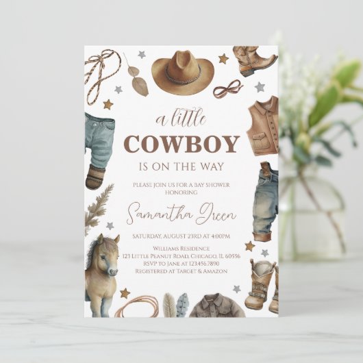 Een klein cowboy Baby shower Kaart (Staand voorkant)