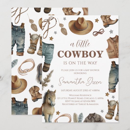 Een klein cowboy Baby shower Kaart (Voorkant / Achterkant)