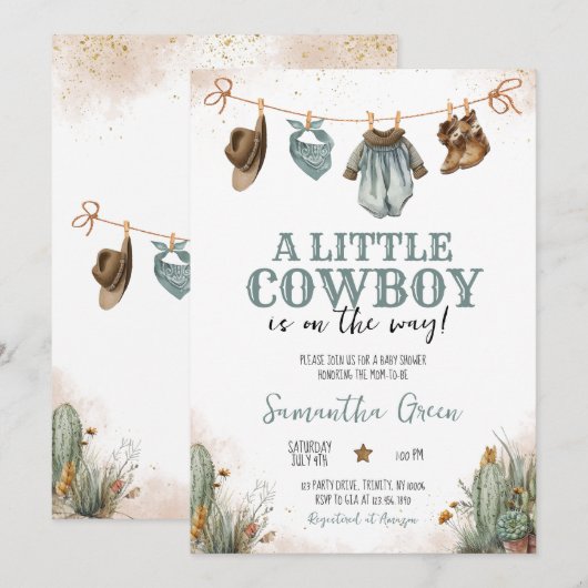 Een klein cowboy Baby shower Kaart (Voorkant / Achterkant)